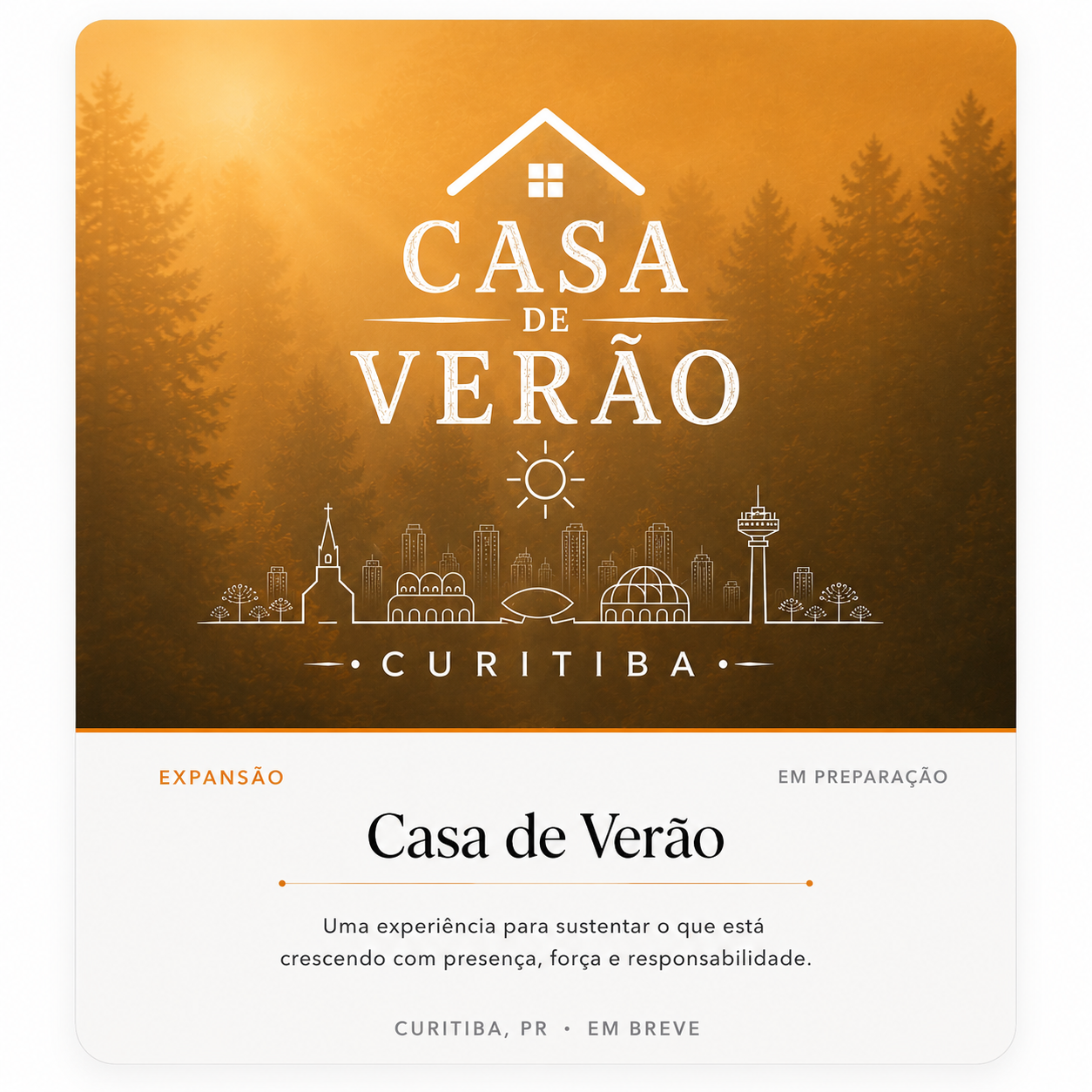 Arte oficial da Casa de Verão para Curitiba, com a identidade visual em tons dourados.